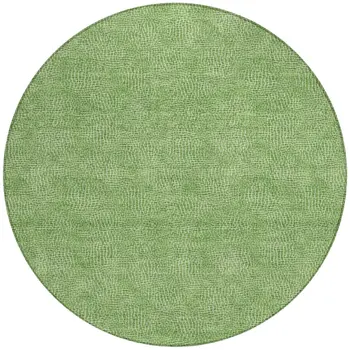 8' Green And Ivory Round Geometric Washable Indoor Outdoor Area Rug