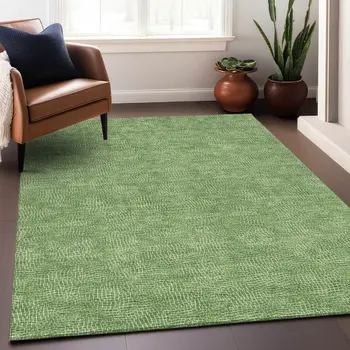 8' X 10' Green And Ivory Geometric Washable Indoor Outdoor Area Rug