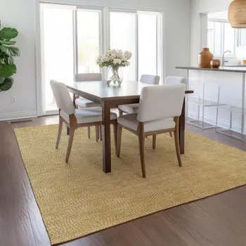 9' X 12' Gold And Ivory Geometric Washable Indoor Outdoor Area Rug