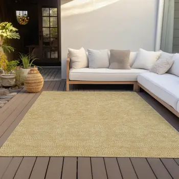 9' X 12' Gold And Ivory Geometric Washable Indoor Outdoor Area Rug