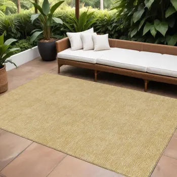 10' X 14' Gold And Ivory Geometric Washable Indoor Outdoor Area Rug