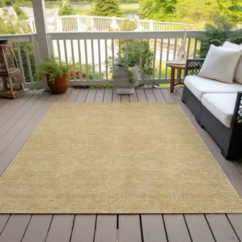 10' X 14' Gold And Ivory Geometric Washable Indoor Outdoor Area Rug