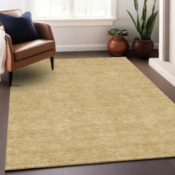 10' X 14' Gold And Ivory Geometric Washable Indoor Outdoor Area Rug