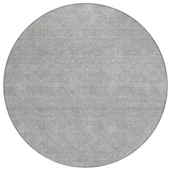 8' Gray And Ivory Round Geometric Washable Indoor Outdoor Area Rug