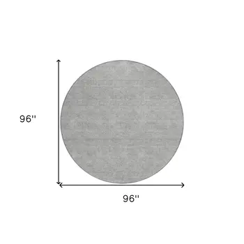 8' Gray And Ivory Round Geometric Washable Indoor Outdoor Area Rug