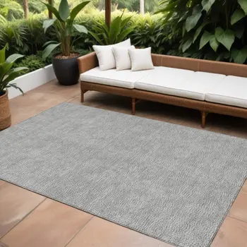 8' X 10' Gray And Ivory Geometric Washable Indoor Outdoor Area Rug