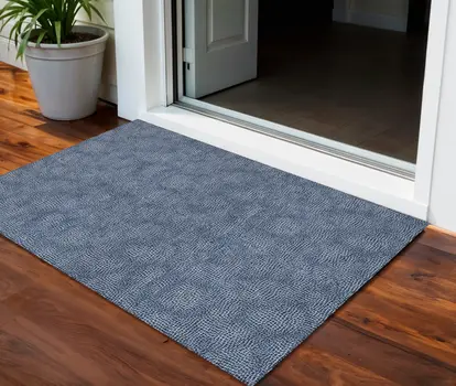 3' X 5' Navy Blue And Ivory Geometric Washable Indoor Outdoor Area Rug