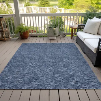 5' X 8' Navy Blue And Ivory Geometric Washable Indoor Outdoor Area Rug