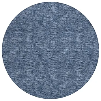8' Navy Blue And Ivory Round Geometric Washable Indoor Outdoor Area Rug