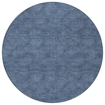 8' Navy Blue And Ivory Round Geometric Washable Indoor Outdoor Area Rug
