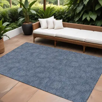 8' X 10' Navy Blue And Ivory Geometric Washable Indoor Outdoor Area Rug