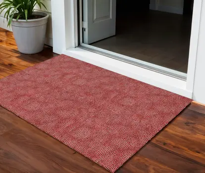 3' X 5' Red And Ivory Geometric Washable Indoor Outdoor Area Rug