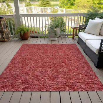 3' X 5' Red And Ivory Geometric Washable Indoor Outdoor Area Rug