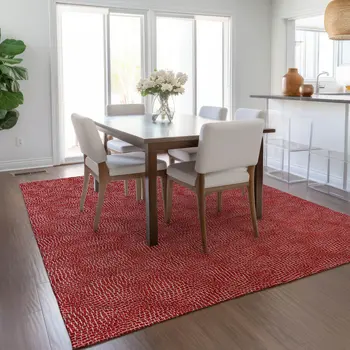 3' X 5' Red And Ivory Geometric Washable Indoor Outdoor Area Rug