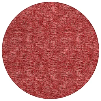 8' Red And Ivory Round Geometric Washable Indoor Outdoor Area Rug