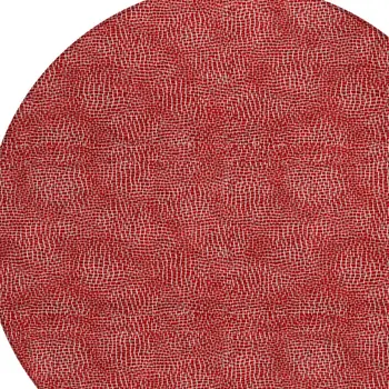8' Red And Ivory Round Geometric Washable Indoor Outdoor Area Rug