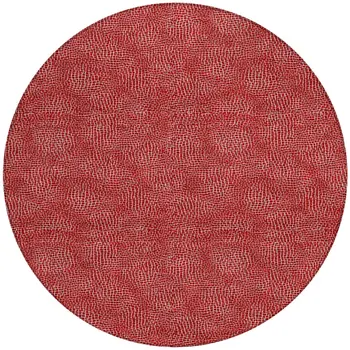 8' Red And Ivory Round Geometric Washable Indoor Outdoor Area Rug