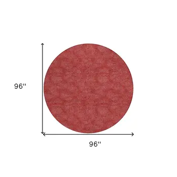 8' Red And Ivory Round Geometric Washable Indoor Outdoor Area Rug