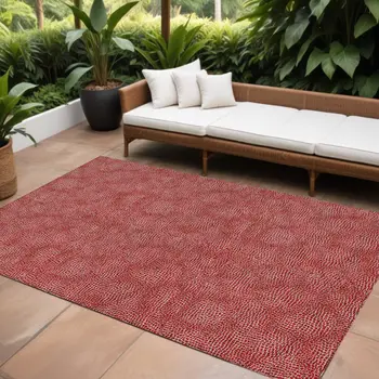 9' X 12' Red And Ivory Geometric Washable Indoor Outdoor Area Rug