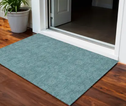 3' X 5' Teal Blue And Ivory Geometric Washable Indoor Outdoor Area Rug