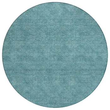 8' Teal Blue And Ivory Round Geometric Washable Indoor Outdoor Area Rug