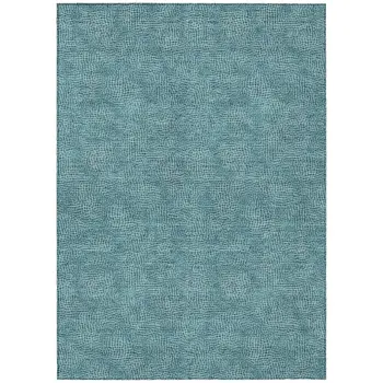 9' X 12' Teal Blue And Ivory Geometric Washable Indoor Outdoor Area Rug