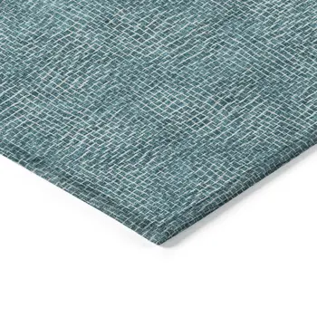 10' X 14' Teal Blue And Ivory Geometric Washable Indoor Outdoor Area Rug