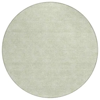 8' Artichoke Green And Ivory Round Geometric Washable Indoor Outdoor Area Rug