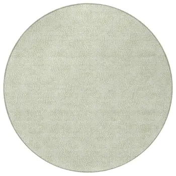 8' Artichoke Green And Ivory Round Geometric Washable Indoor Outdoor Area Rug