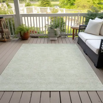 8' X 10' Artichoke Green And Ivory Geometric Washable Indoor Outdoor Area Rug