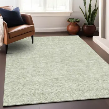 8' X 10' Artichoke Green And Ivory Geometric Washable Indoor Outdoor Area Rug
