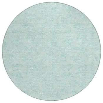 8' Aqua And Ivory Round Geometric Washable Indoor Outdoor Area Rug