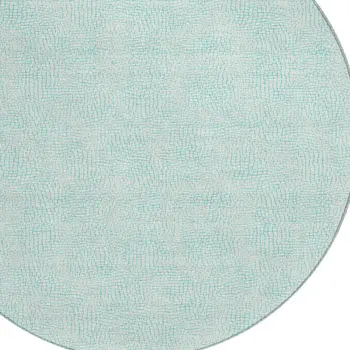 8' Aqua And Ivory Round Geometric Washable Indoor Outdoor Area Rug