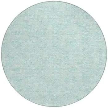 8' Aqua And Ivory Round Geometric Washable Indoor Outdoor Area Rug