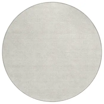 8' Beige And Brown Round Geometric Washable Indoor Outdoor Area Rug