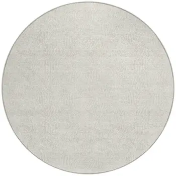 8' Beige And Brown Round Geometric Washable Indoor Outdoor Area Rug