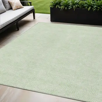 5' X 8' Mint Green And Ivory Geometric Washable Indoor Outdoor Area Rug