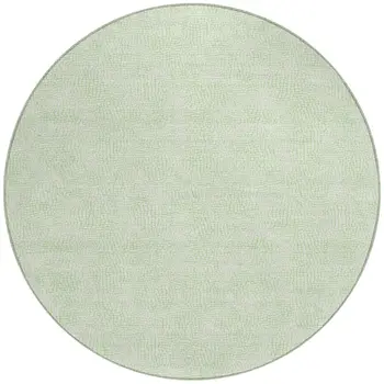 8' Mint Green And Ivory Round Geometric Washable Indoor Outdoor Area Rug