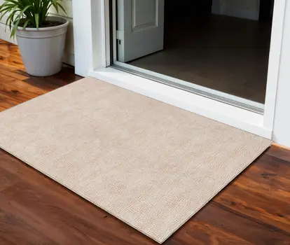 3' X 5' Peach And Beige Geometric Washable Indoor Outdoor Area Rug