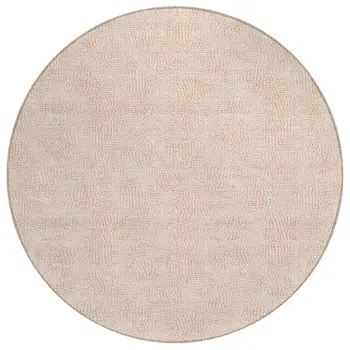 8' Peach And Beige Round Geometric Washable Indoor Outdoor Area Rug
