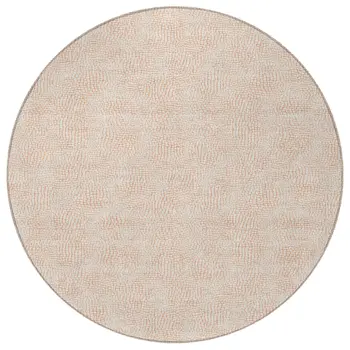 8' Peach And Beige Round Geometric Washable Indoor Outdoor Area Rug