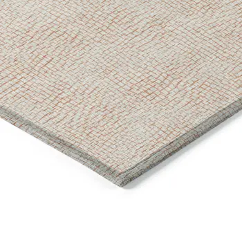 8' Peach And Beige Round Geometric Washable Indoor Outdoor Area Rug