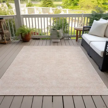 9' X 12' Peach And Beige Geometric Washable Indoor Outdoor Area Rug