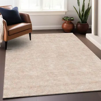 9' X 12' Peach And Beige Geometric Washable Indoor Outdoor Area Rug
