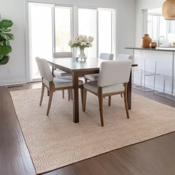 9' X 12' Peach And Beige Geometric Washable Indoor Outdoor Area Rug