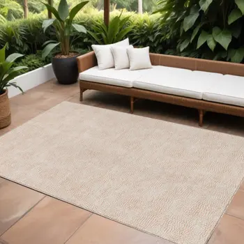 10' X 14' Peach And Beige Geometric Washable Indoor Outdoor Area Rug
