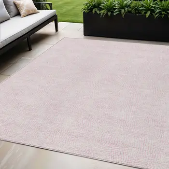 5' X 8' Pink And Ivory Geometric Washable Indoor Outdoor Area Rug