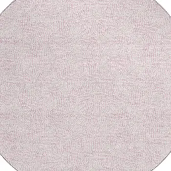 8' Pink And Ivory Round Geometric Washable Indoor Outdoor Area Rug