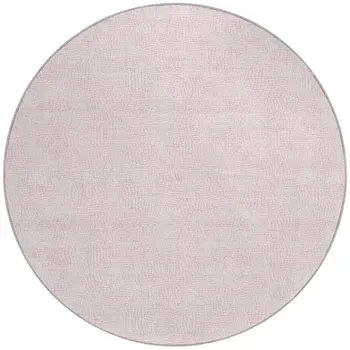 8' Pink And Ivory Round Geometric Washable Indoor Outdoor Area Rug