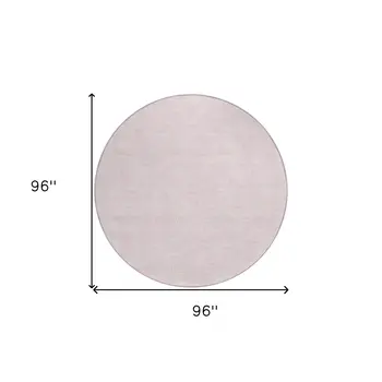 8' Pink And Ivory Round Geometric Washable Indoor Outdoor Area Rug